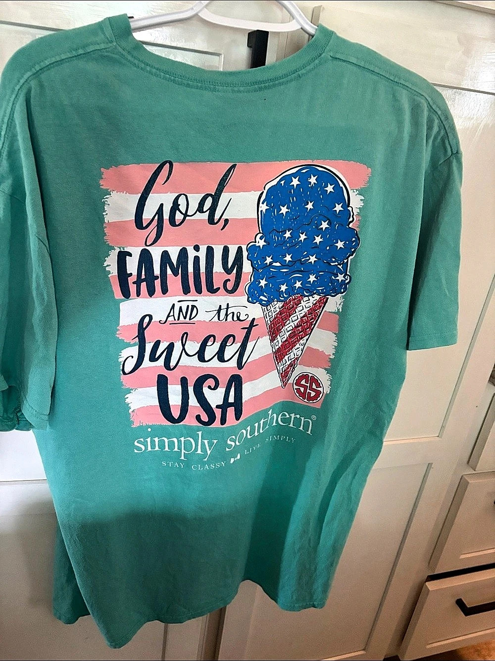 Simply Southern God, Family and the Sweet USA Short Sleeve Tee in Green